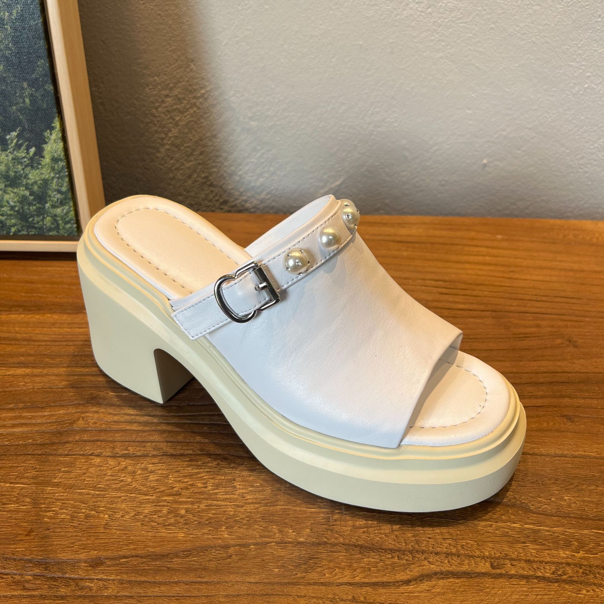 9厘米粗跟橡胶发泡底百搭休闲厚底外穿坡跟一字拖夏季高跟凉拖鞋