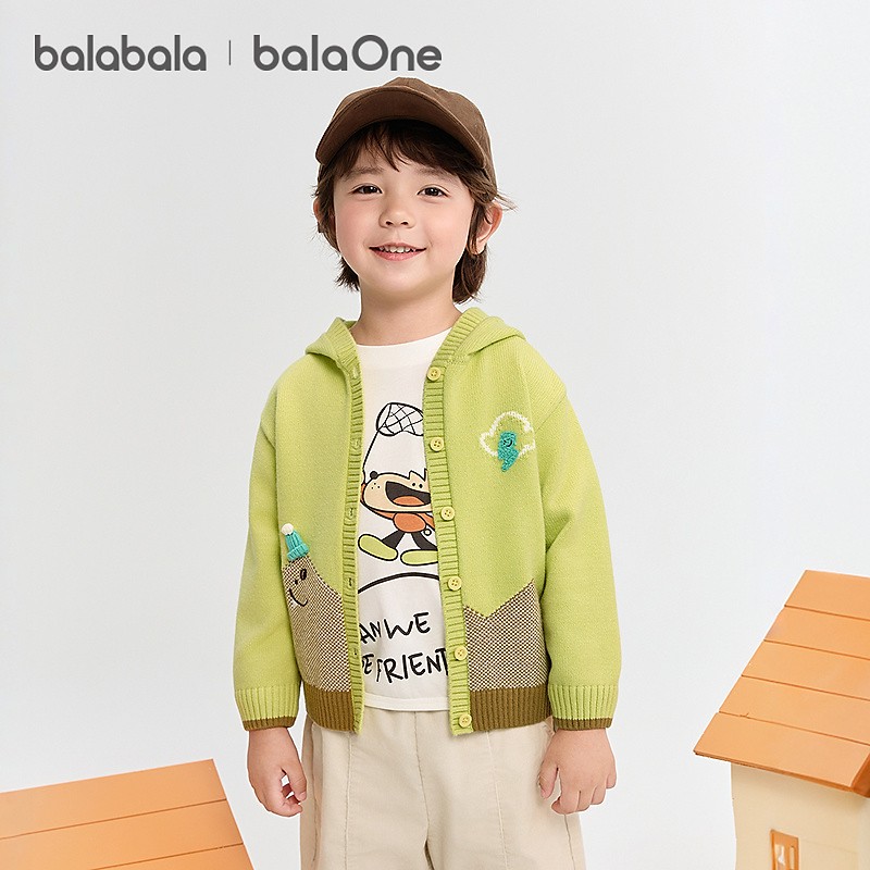 【balaOne】巴拉巴拉宝宝开衫毛衣男女童绣花提花针织衫2025秋装