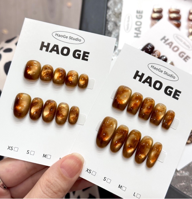 【吃掉秋天的金色】手工穿戴甲秋冬晕染款美拉德色系假指甲贴