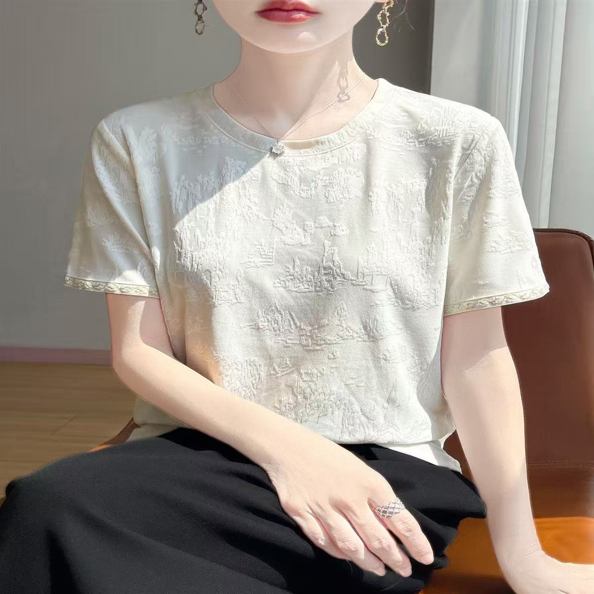 CS22提花山水上衣2025新款衬衣江南新中式缎面提花衬衫女国风上衣