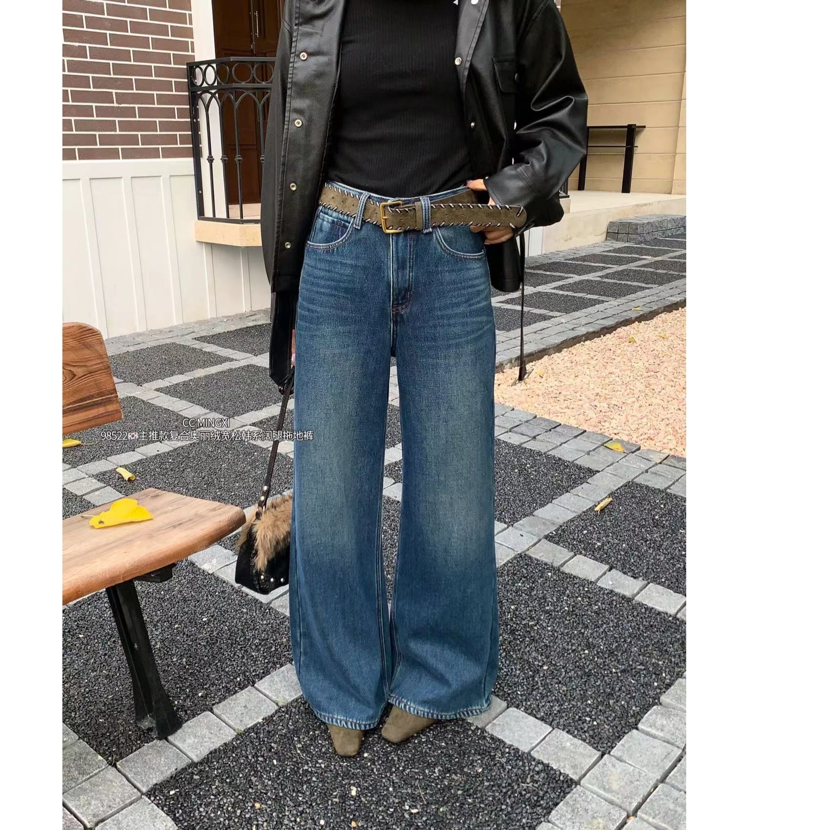 鑫燃KIKI 复合奥丽绒宽松韩系阔腿拖地裤 98522 MX