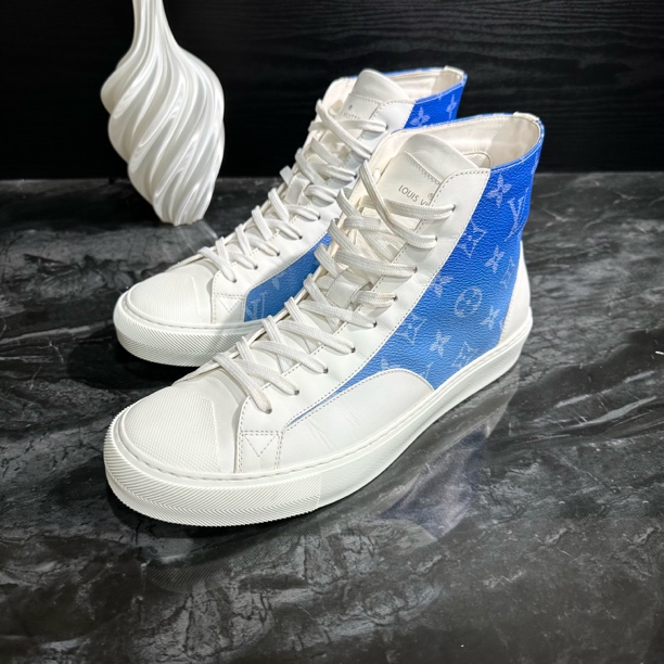 99新 LouisVuitton/路易威登 41.5码/蓝白满印高帮休闲鞋/98新