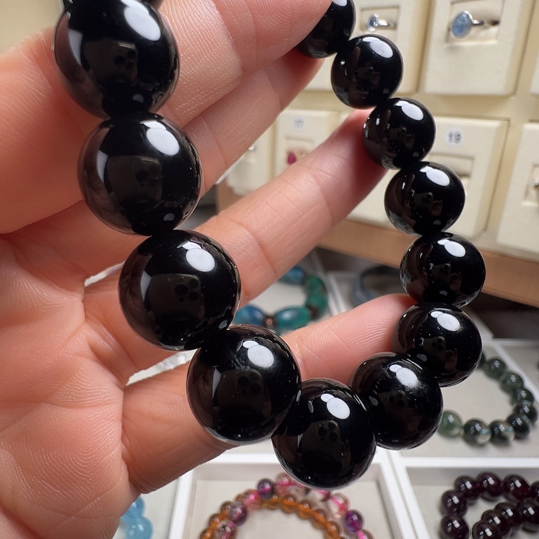 玛瑙/玉髓银S925镶嵌手链天然黑玛瑙