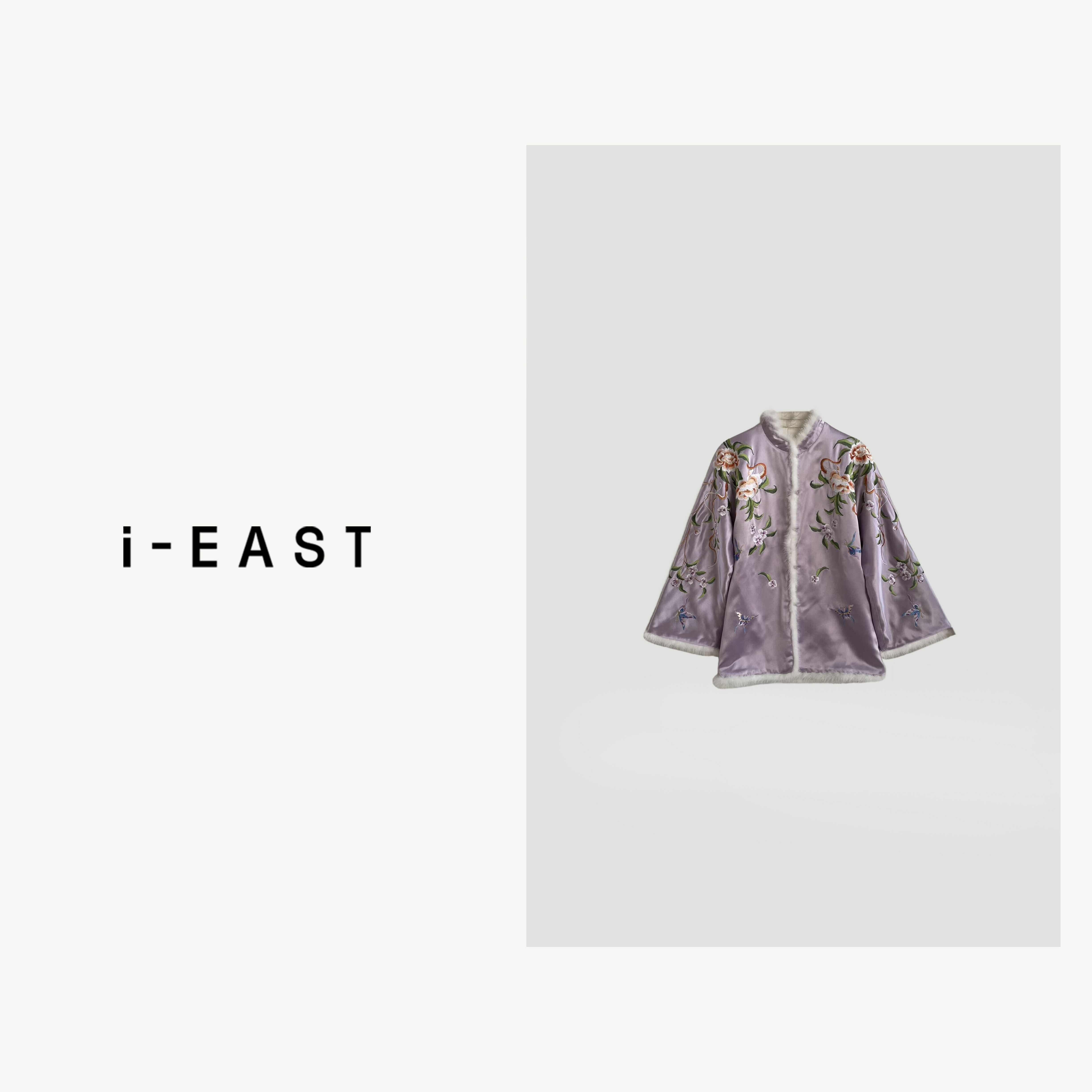 i-EAST 花下吟诗~新中式蝴蝶刺绣设计毛毛外套-4C E3079