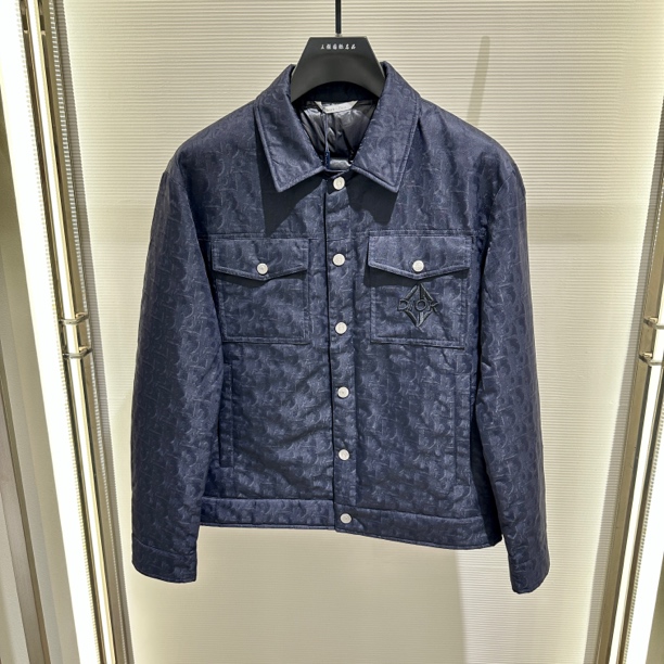 CD.Diok男士休闲时尚老花满印藏青翻领羽绒服经典百搭秋冬新款