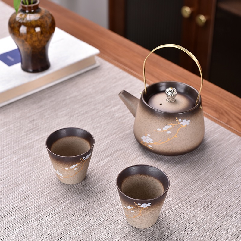 柴烧老陶泥提梁一壶两杯@@506
