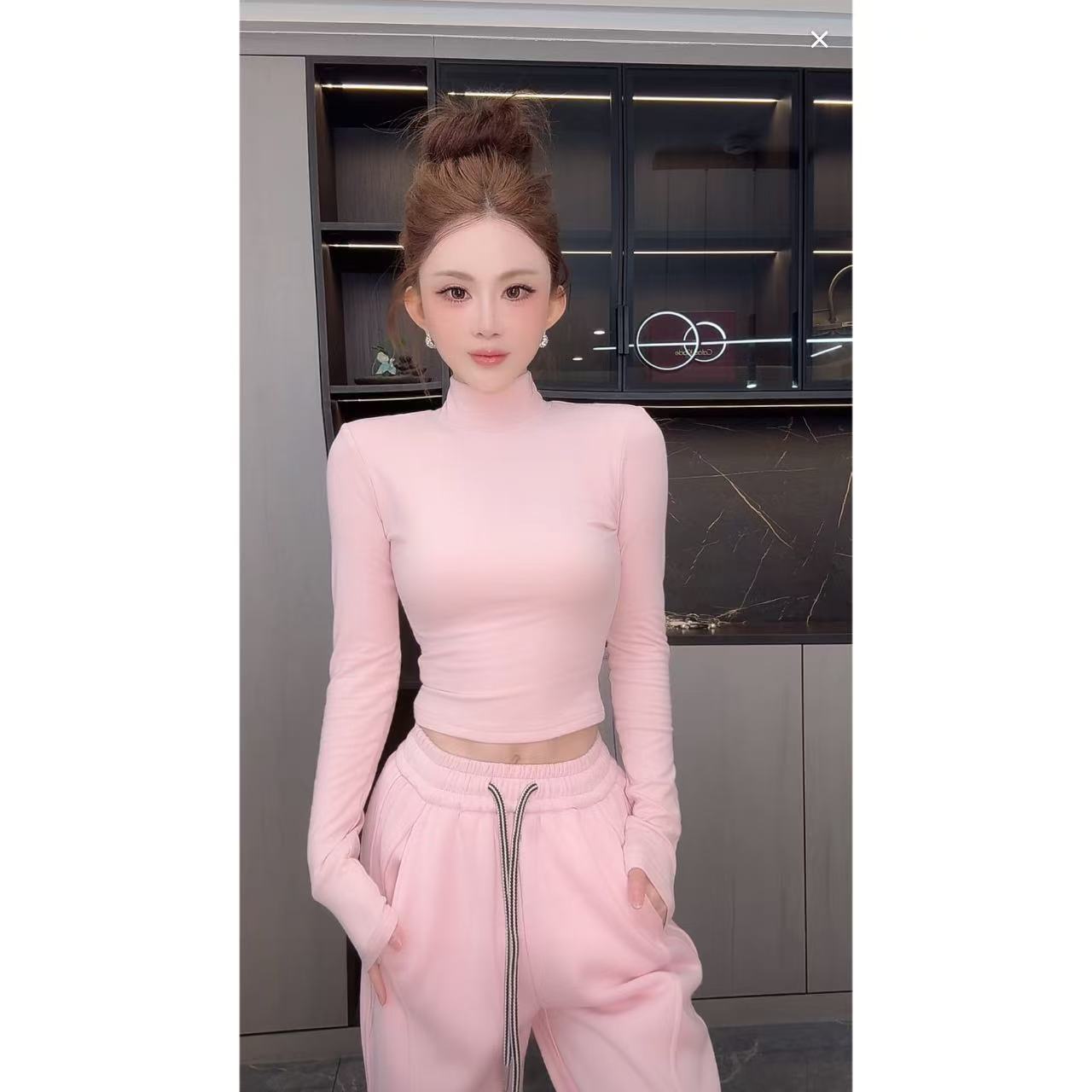 曼曼【外套里的秘密】加绒基础高领修身长袖上衣3878#