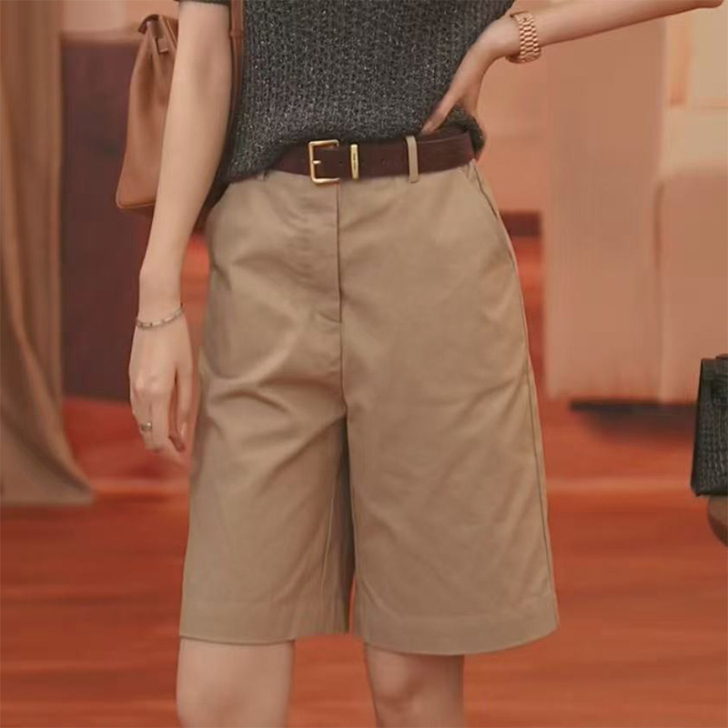 简约气质高级感女款2025新款休闲咖色设计感显瘦显高五分裤