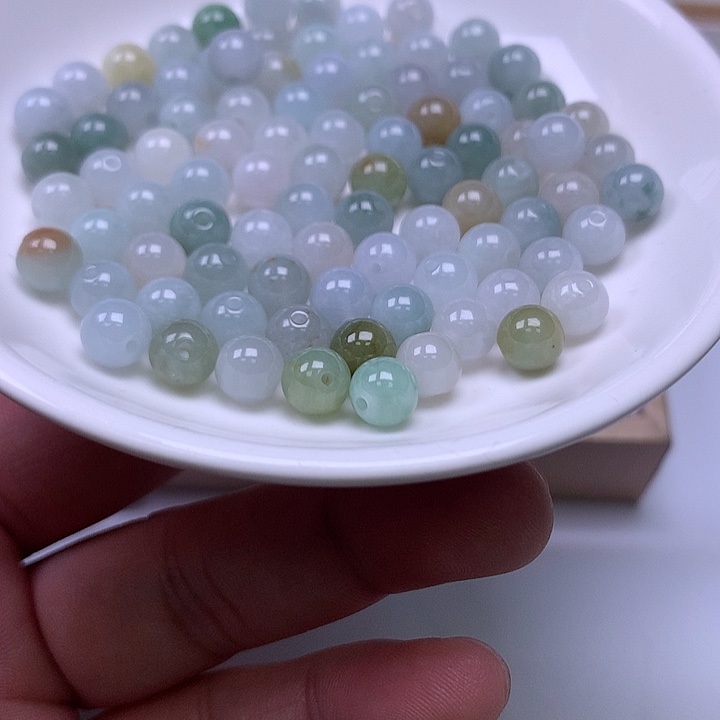 翡翠散珠天然缅甸翡翠A货k7.2mm圆珠50颗