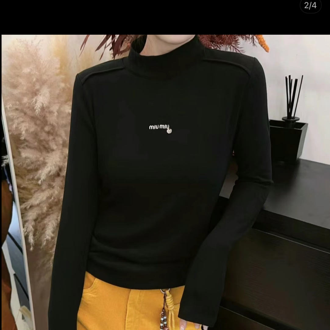 （衣长56）333003秋冬德绒长袖字母打底T恤半高领内搭