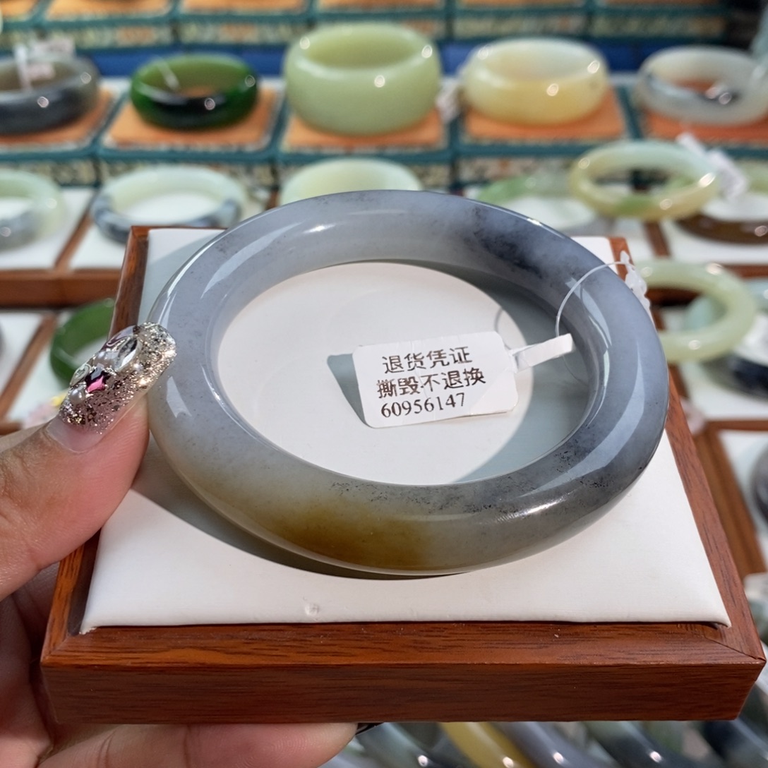 和田玉未镶嵌手镯和田玉楼兰三色籽青花5859