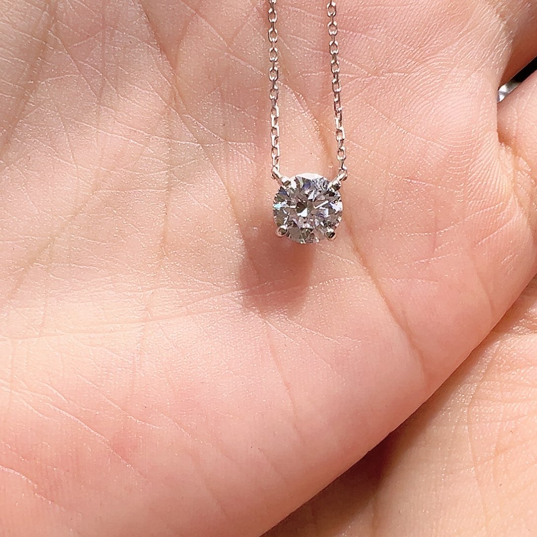 18K金镶嵌项链实验室培育钻石1.009ct K白单钻四爪项链45cm