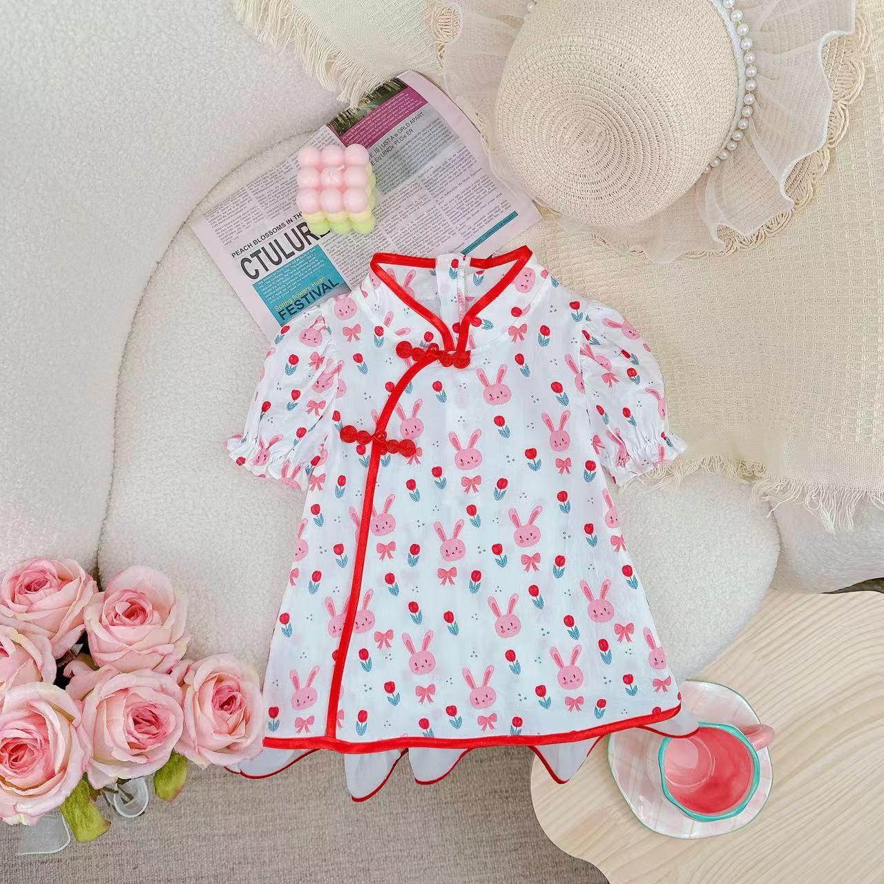 夏款女童洋气小花卡通印花国风连衣裙 D-CD75A