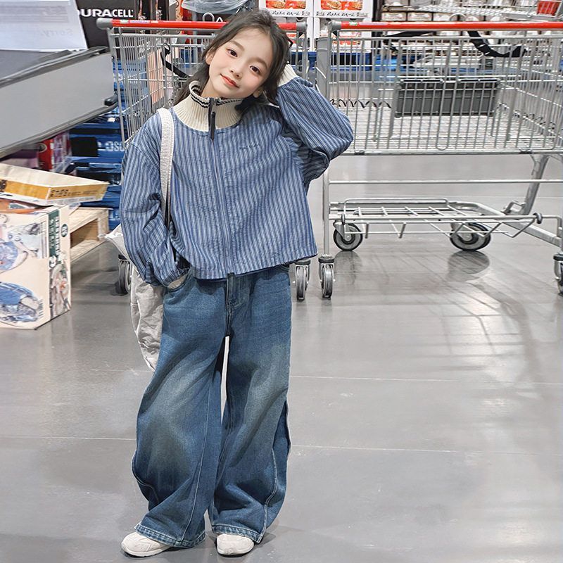 开衫中大童外套春装韩版新款女童休闲2025春季洋气条纹潮儿童上