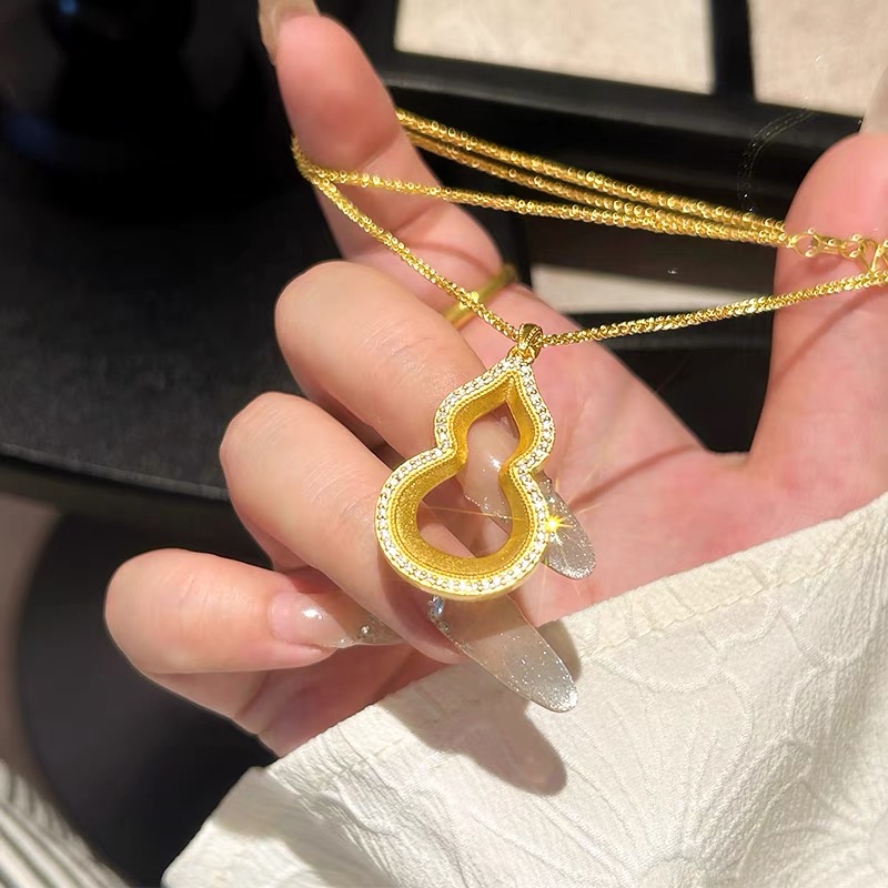 铜合金项链 新款镂空点钻葫芦项链女款小众设计感福禄颈链锁骨链