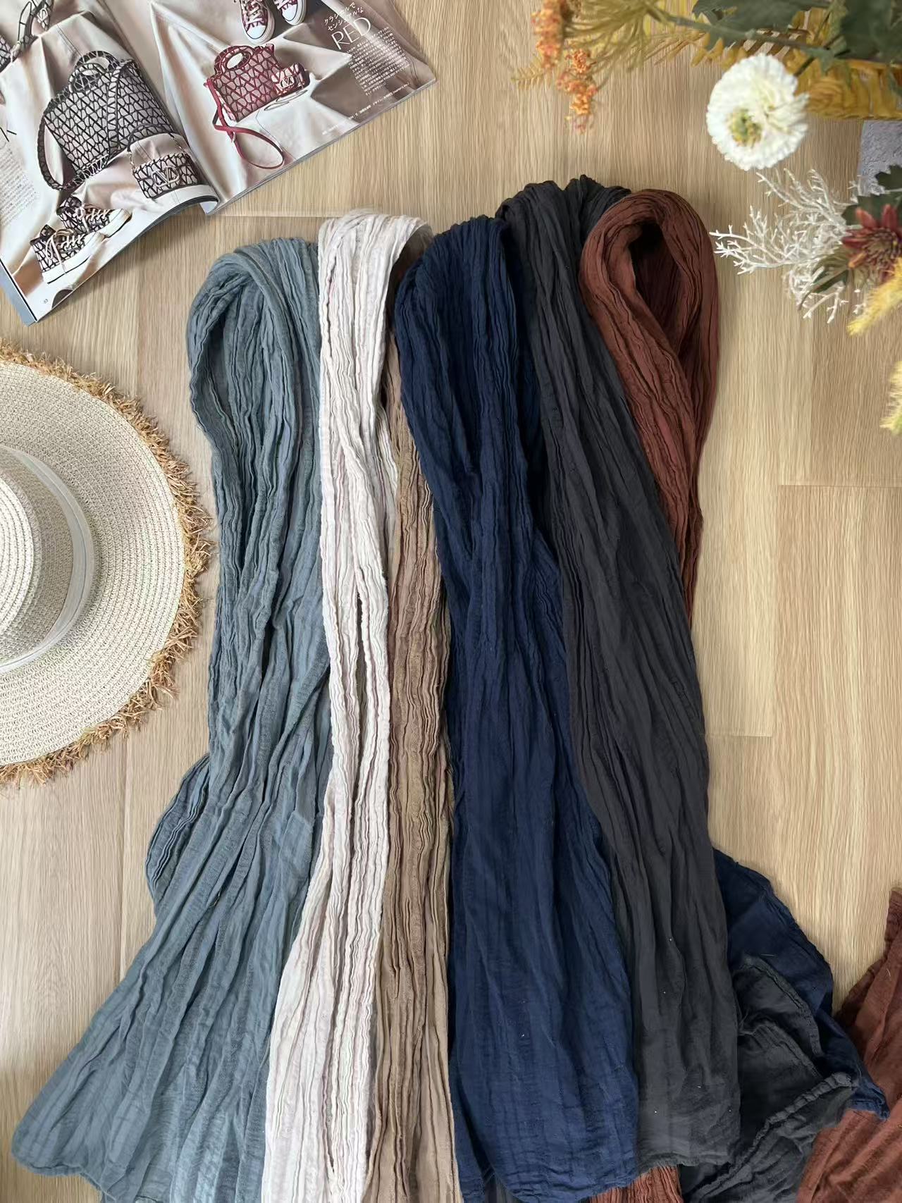 九月棉麻-亚麻亲肤围巾百搭女不掉色法式纯色披肩围巾复古