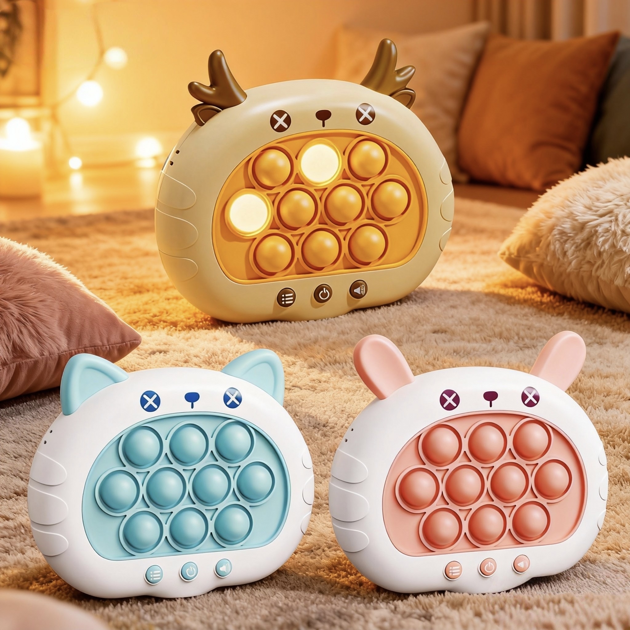 速推游戏机益智闯关解压玩具记忆训练掌上打地鼠硅胶耳朵柔软亲肤