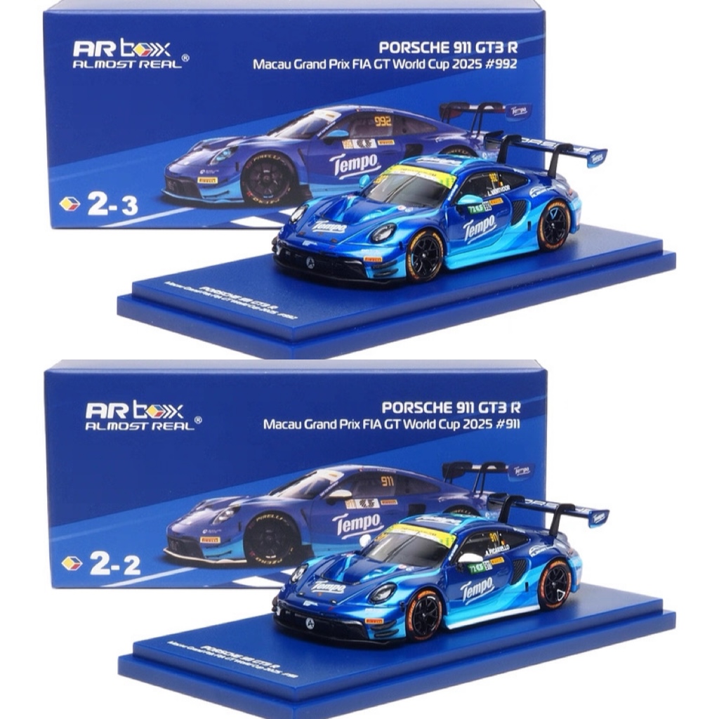 ARBOX 1:64 保时捷 得宝 911 GT3 R 2025年澳门GT世界杯 合金车模