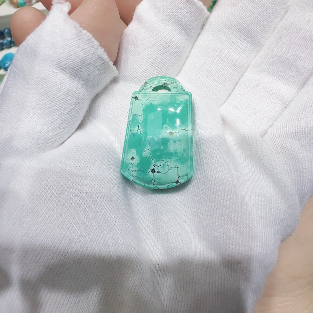 绿松石银S925镶嵌原矿绿松石