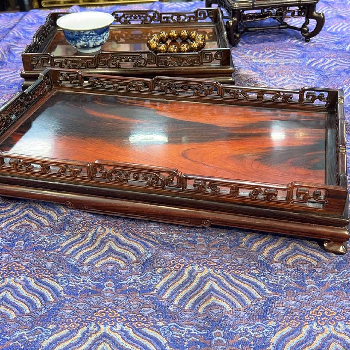 【闪购商品】红酸枝木类成套家具野****参茶盘