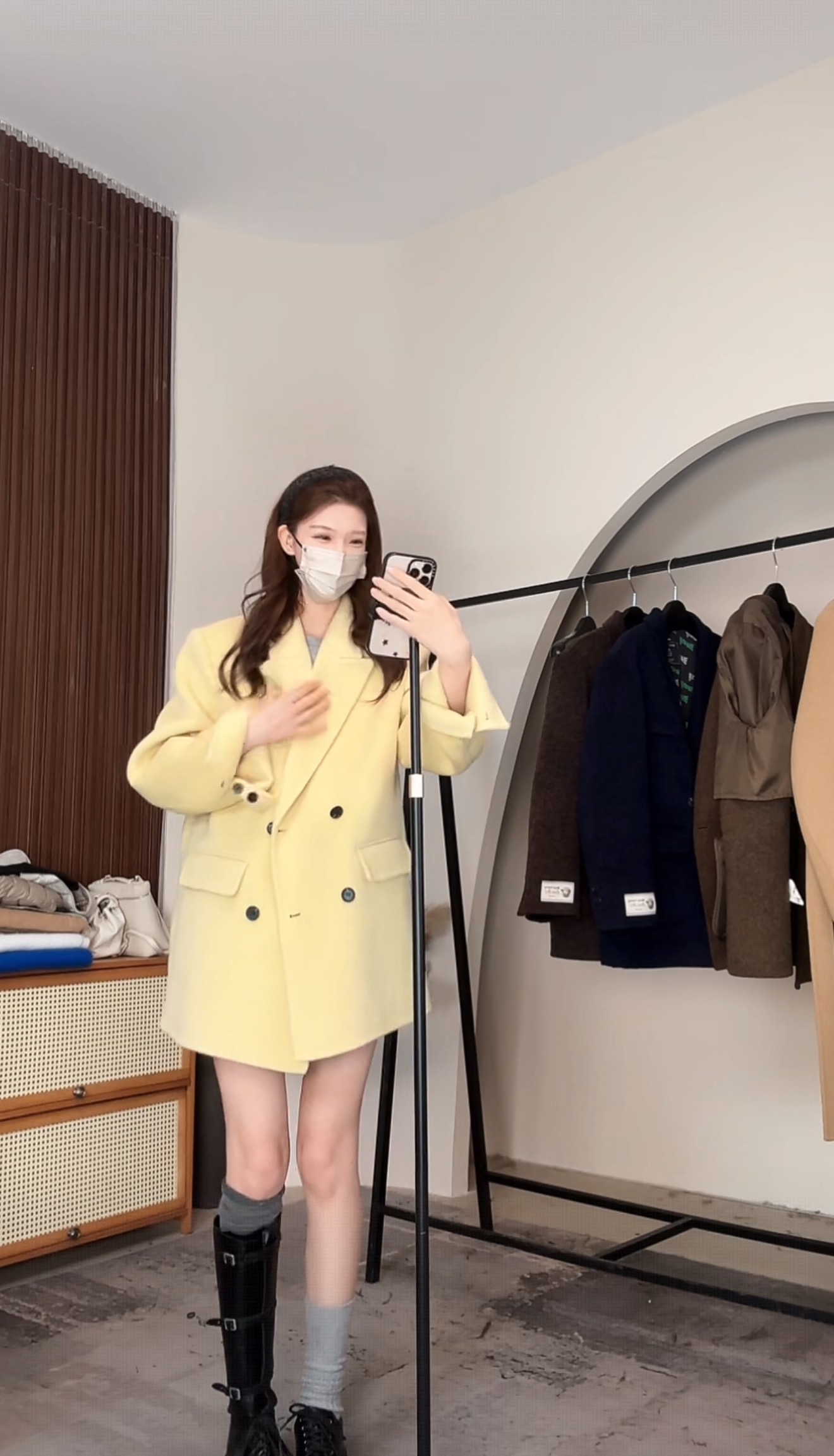 Beva Family 高奢细支羊驼羊毛 自留款 双面呢毛呢大衣（黄色款）