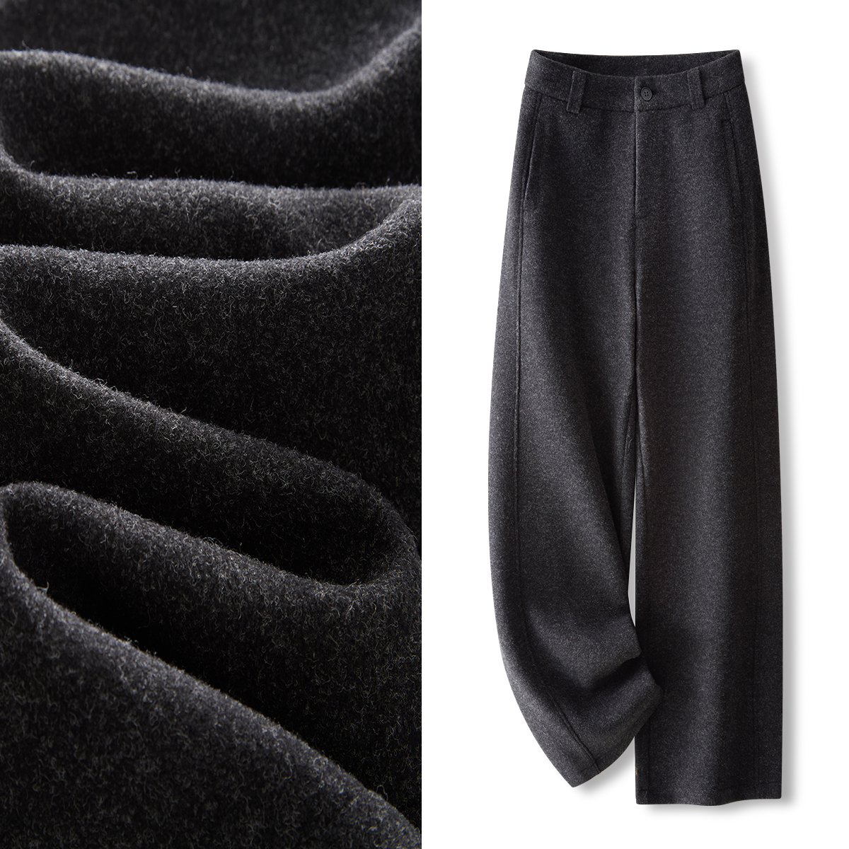 加绒加厚毛呢香蕉裤女冬季2025新款高定弯刀裤宽松显瘦休闲阔腿裤