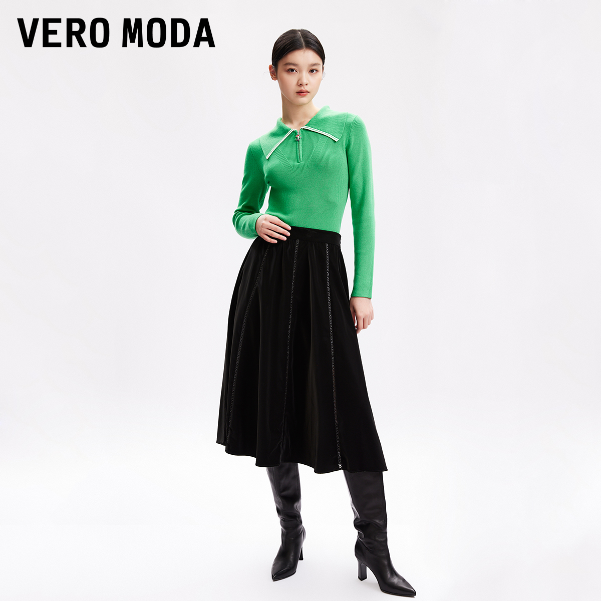 Vero Moda半身裙早秋新款优雅气质小黑裙百搭复古气质老钱风A字裙