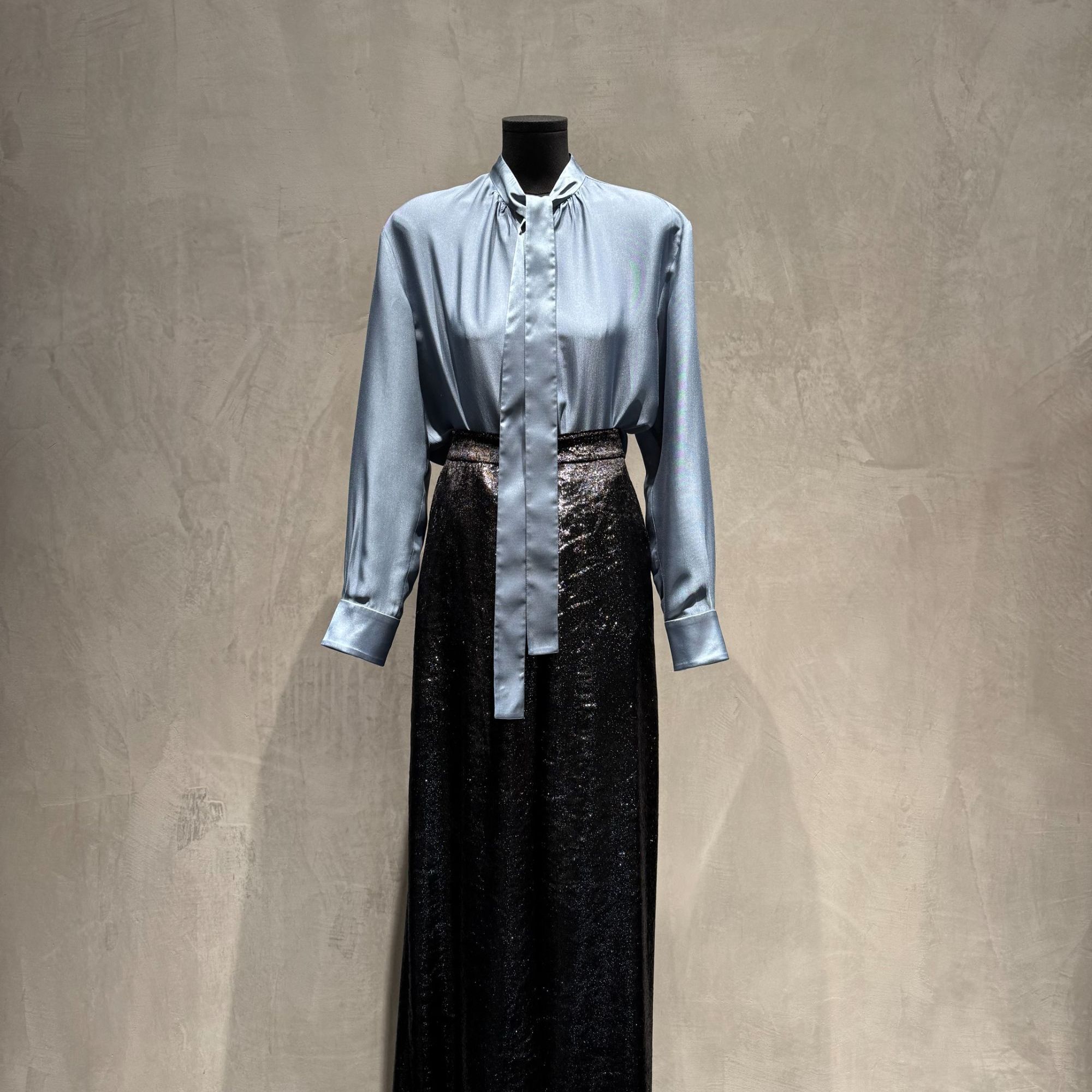 气质设计师款醋酸飘带长袖衬衣MT10618