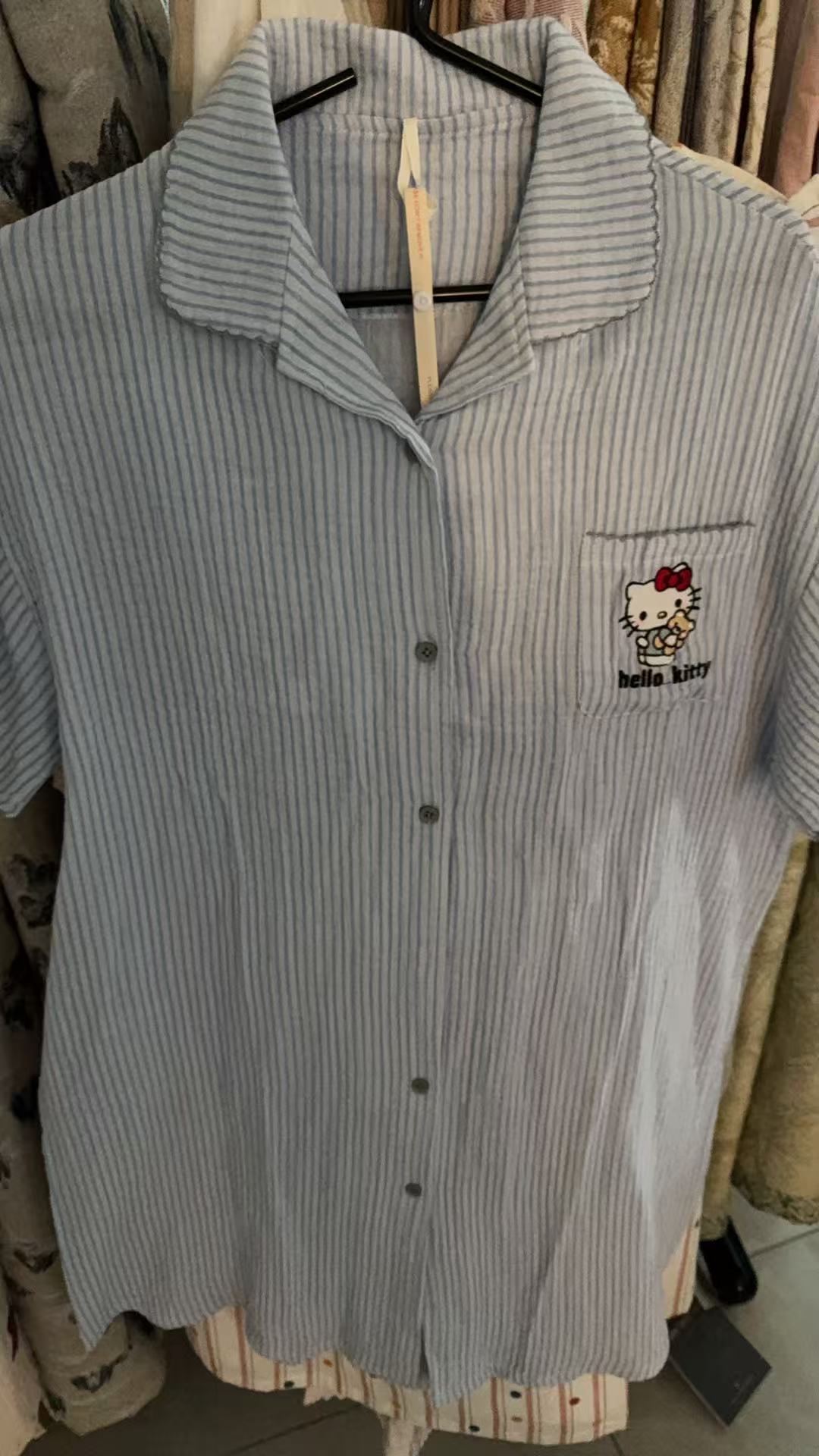 专享【京会社】纯棉睡衣绉布半袖裙 蓝条kt