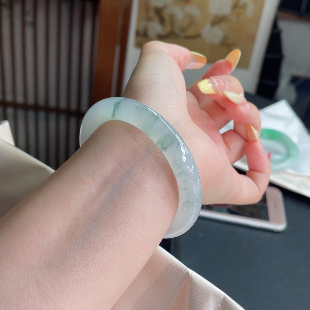 未镶嵌手镯翡翠52.1白冰飘花 烟雨入江南 山水如墨染13号