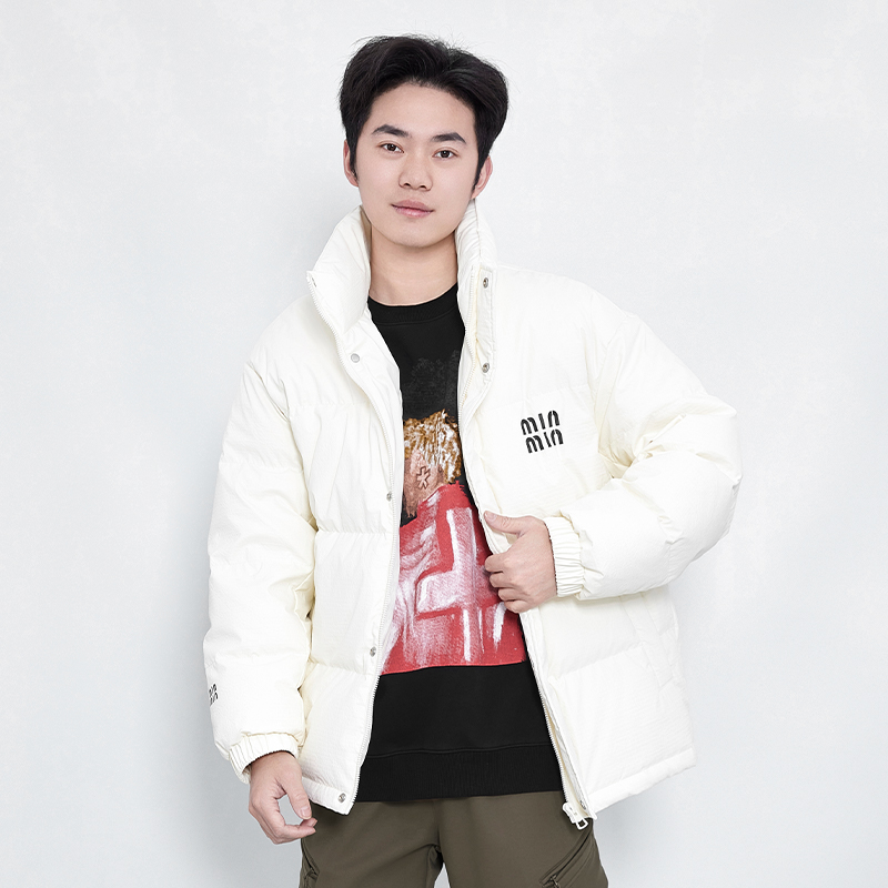 情侣时尚潮流百搭免洗防泼短款立领皮羽绒服C100440031101保暖