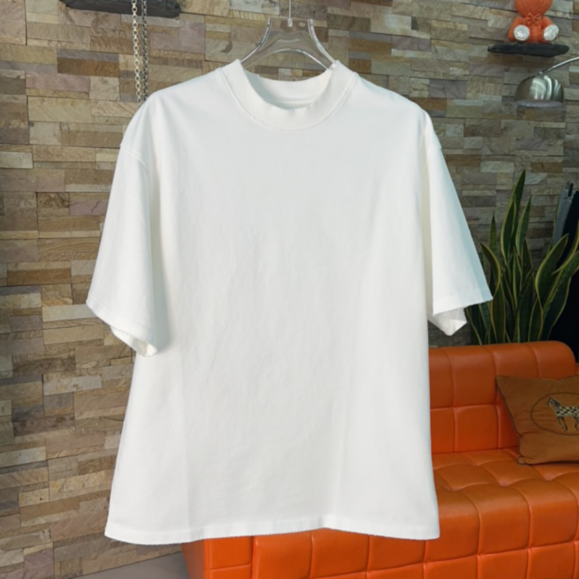 380克重磅纯棉圆领短袖T恤冬季宽松百搭纯色简约打底衫落肩款