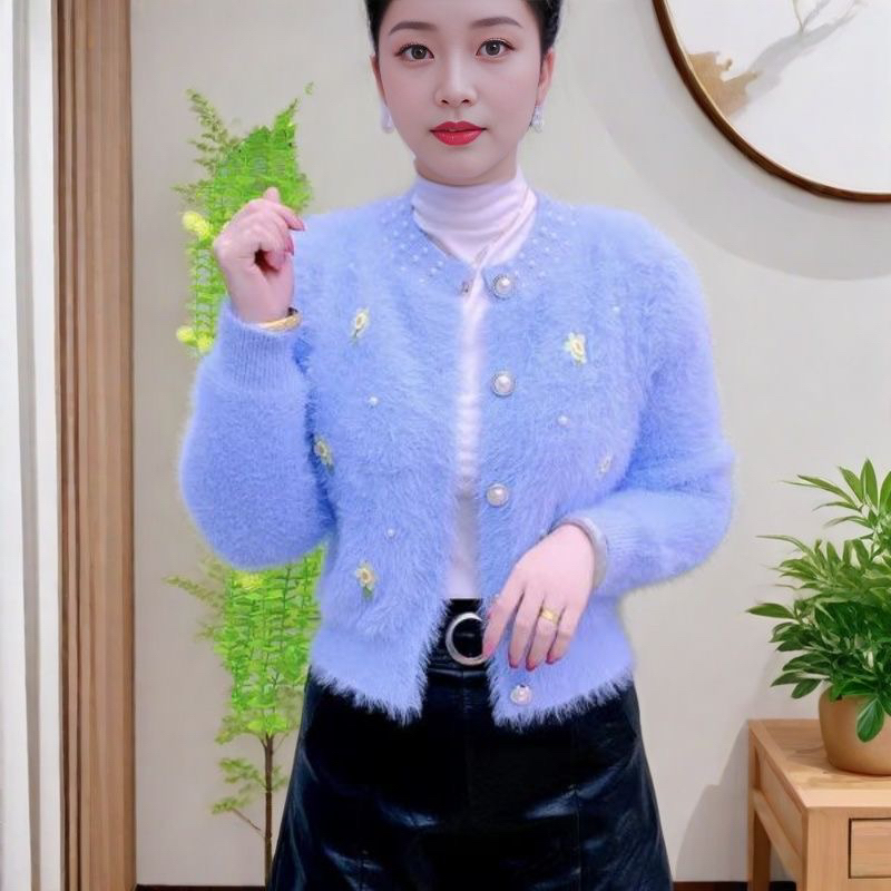 小香风小雏菊长袖短款女毛针织衫ins修身上衣百搭