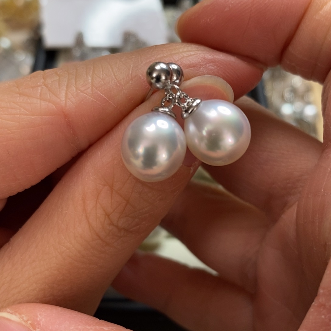 海水珍珠耳饰银S925镶嵌家***克