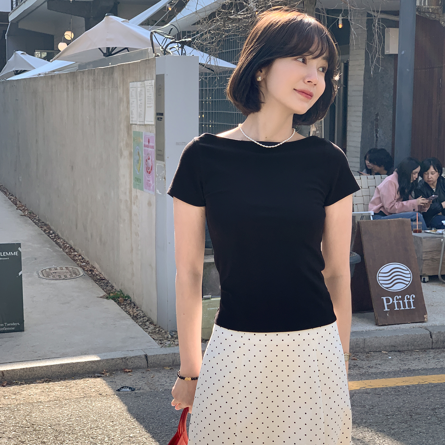 【现货】【即刻优雅】FS504S046一字领纯色T恤