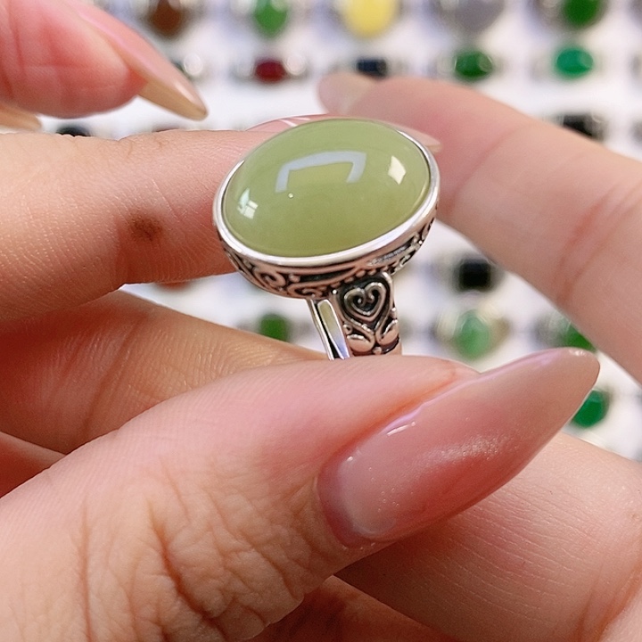 银S925镶嵌戒指和田玉美*姐