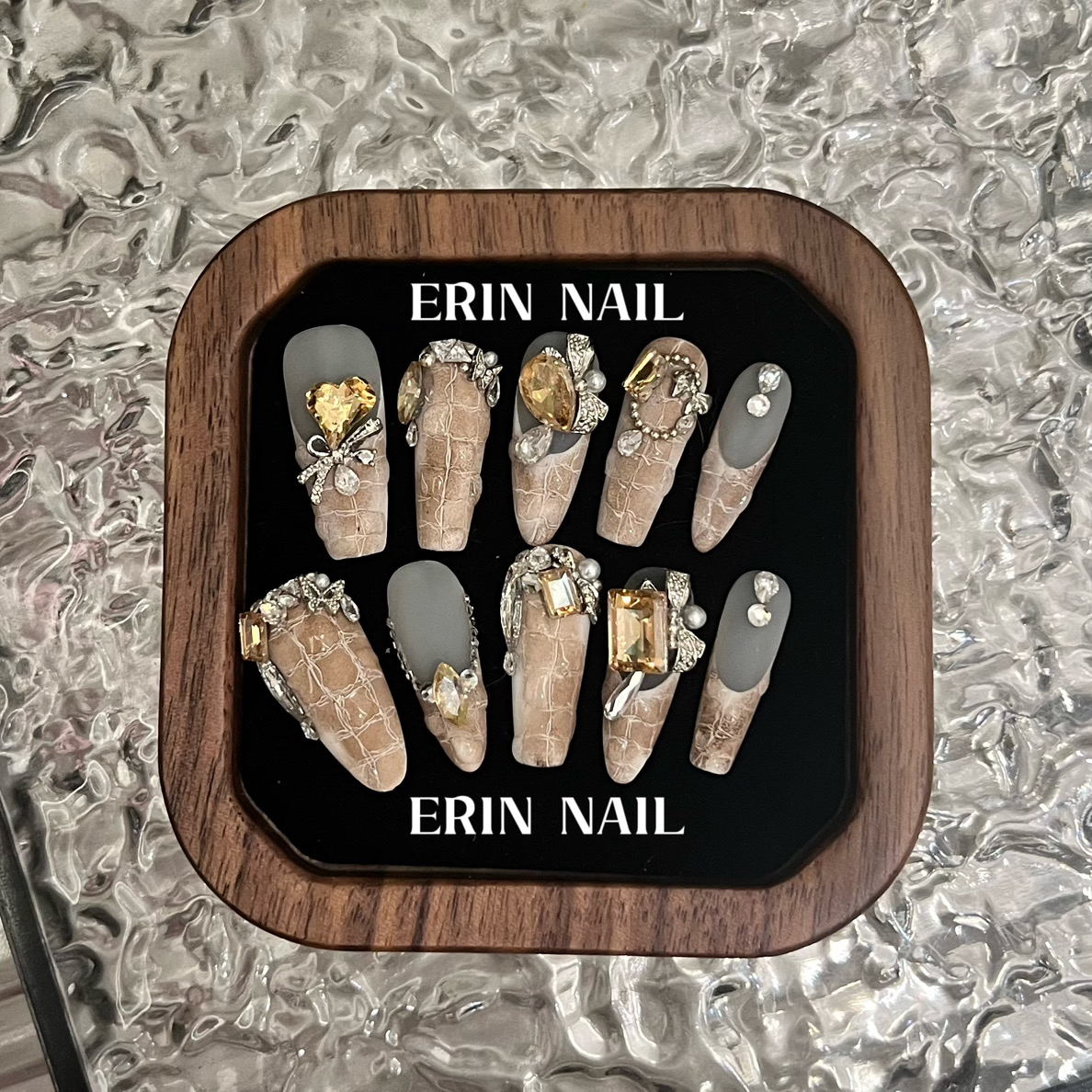 【ERIN NAIL｜鎏金绮鳄】高端质感重工鳄鱼纹渐变拼钻穿戴式甲片