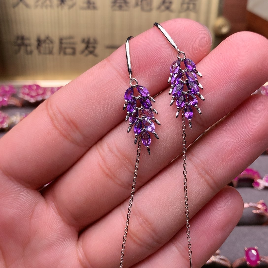 紫晶耳饰银S925镶嵌00000