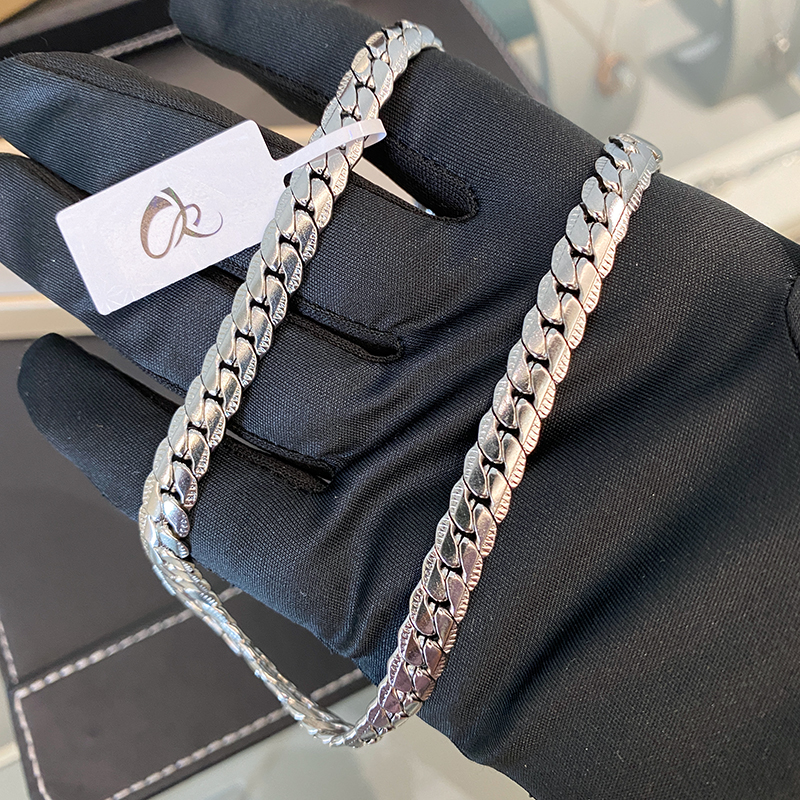 钛钢项链 银色 压花古巴扁链 N1391