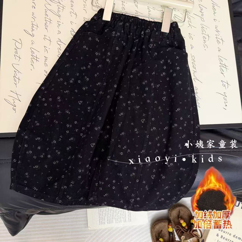 加厚灯芯绒碎花长裤2025新款秋季韩版儿童时尚灯笼裤休闲裤