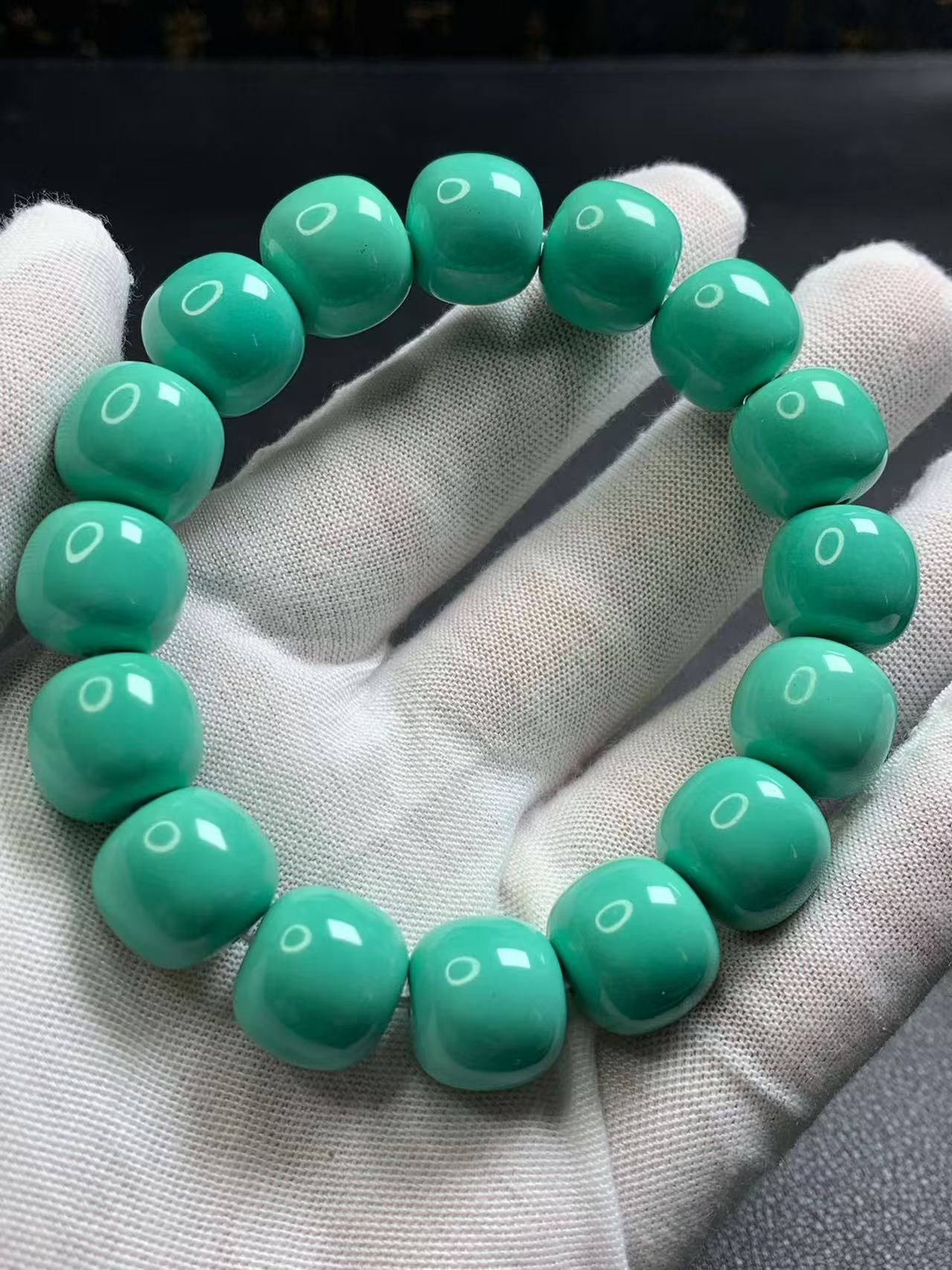 原创高瓷手工串珠果绿手串老邢14mm