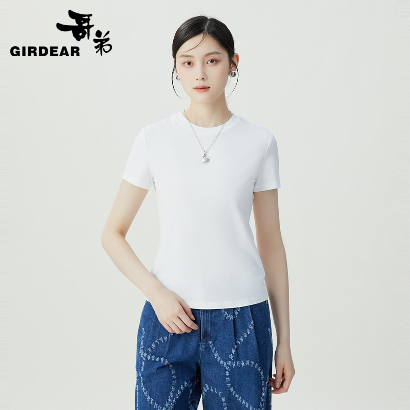 GIRDEAR/哥弟 简约时尚休闲女士百搭圆领纯色超值小白T恤1301048