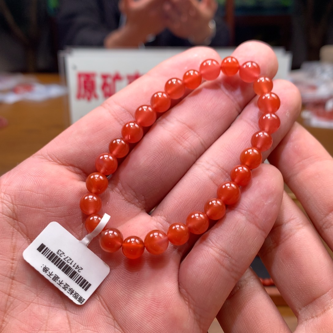 南红玛瑙单圈未镶嵌小***团7mm➕河湾冰红