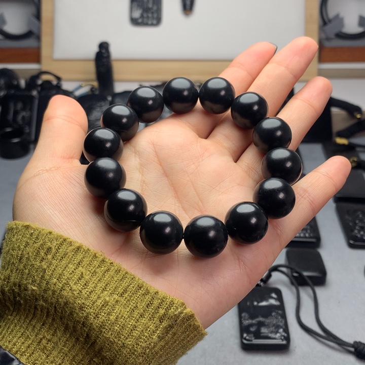 和田玉（墨玉）未镶嵌手串特价16mm