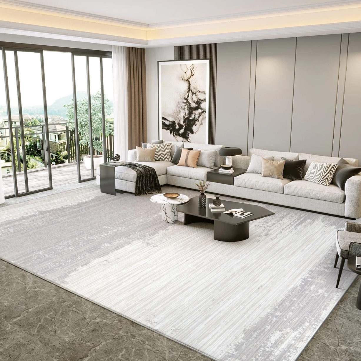 新西兰羊毛混纺机织地毯意式极简大宅高级感客厅卧室地毯