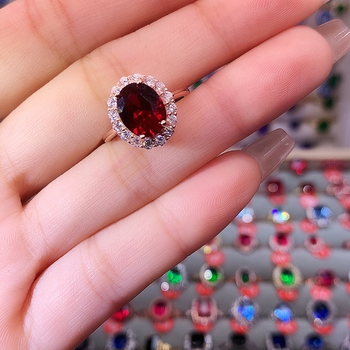 红宝石戒指银S925镶嵌深