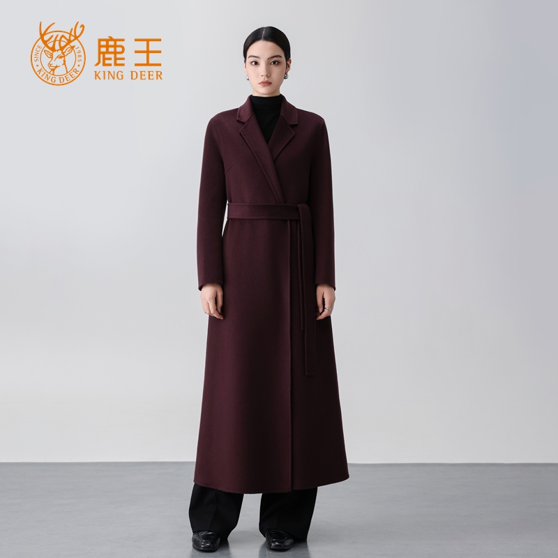 【小山羊绒系列】鹿王女翻领100山羊绒系带秋冬长款大衣 CY202