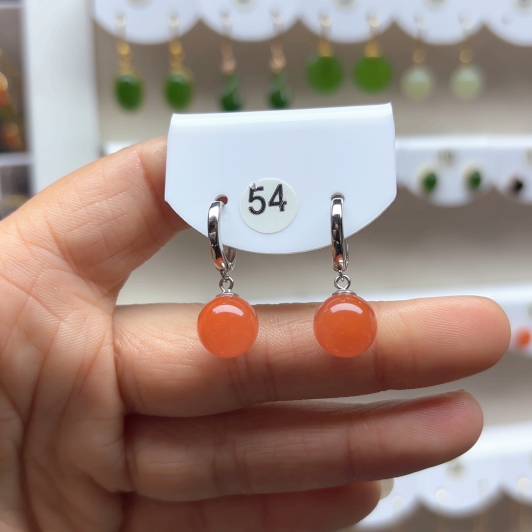 南红玛瑙耳饰银S925镶嵌