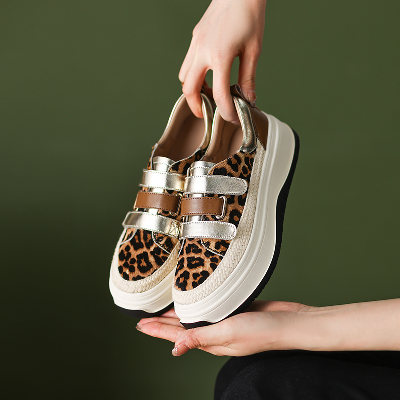 5厘米跟高厚底休闲单鞋女平底乐福鞋子马毛时尚豹纹性感女鞋春款