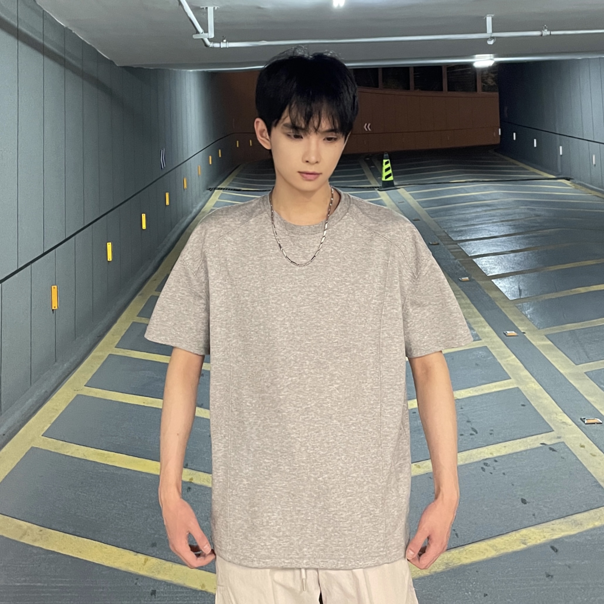 【JiaYu】美式氨纶太空棉T恤男正肩解构拼接线条boxy版型设计感短袖